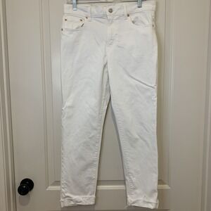 GAP White Jeans Frayed Hem Girlfriend Mid Rise Size 10 Distressed
